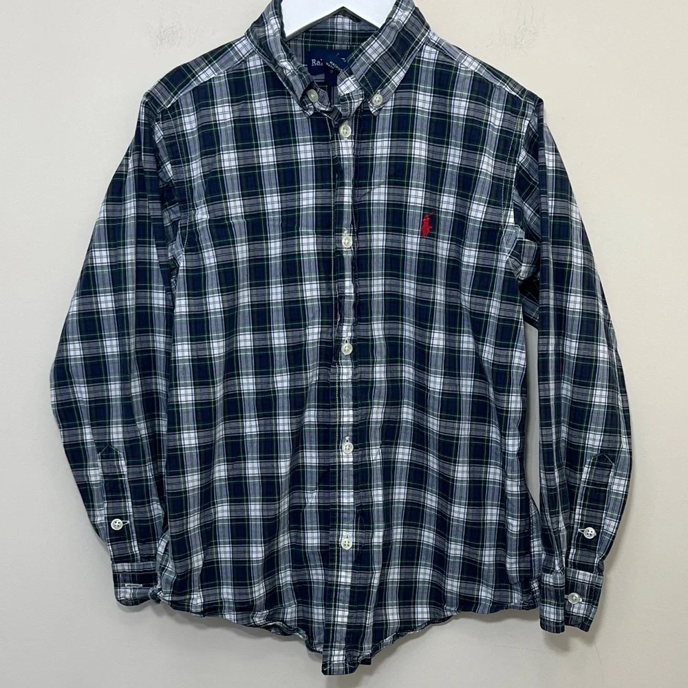 Ralph Lauren Kids Navy and Green Checkered Shirt Size 7